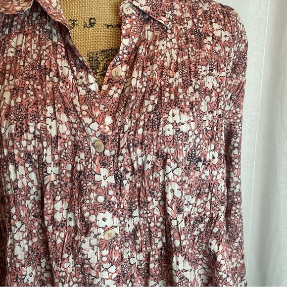 Pilcro Anthropology Sasha Smocked Boyfriend Pink Floral Button Down Shirt Sz S - Picture 7 of 10